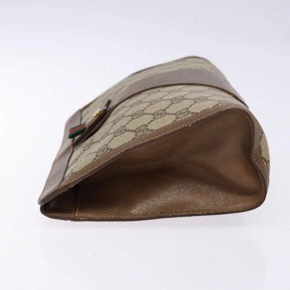 GUCCI GG Supreme Web Sherry Line Clutch Bag PVC Beige Gold 89 01 033 Auth 139749 - Picture 8 of 16